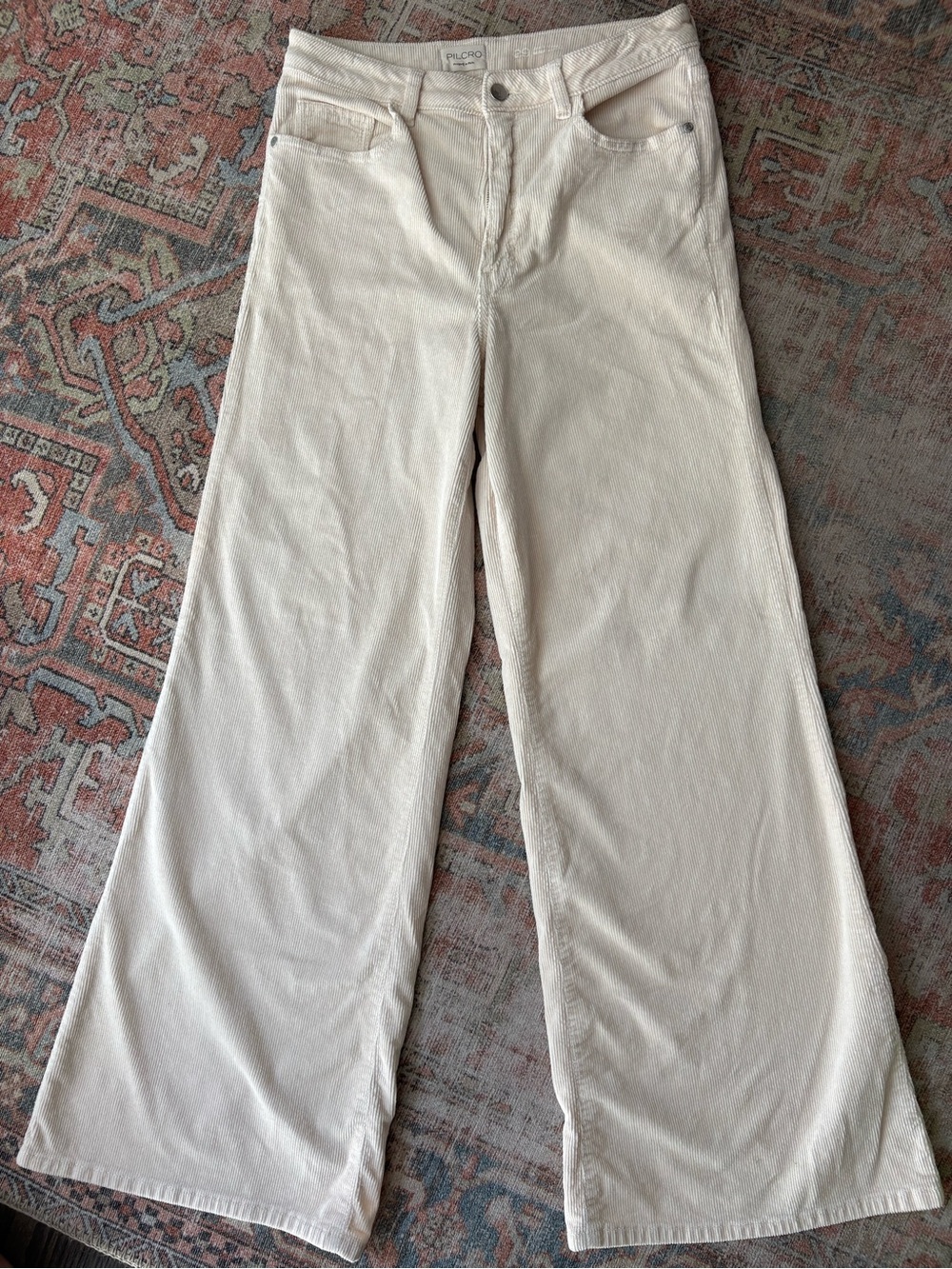 Anthropologie Pilcro Cream Corduroy Wide Leg High Rise Pants | Size 29 - Picture 2 of 6